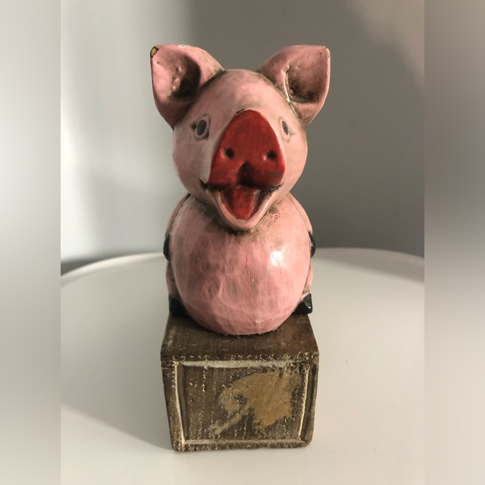 Handcrafted Wooden Pink Pig Door Stopper